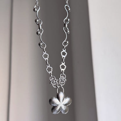 Flower Charm Necklace — Y2K Silver Floral Pendant Necklace