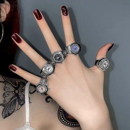 Mini Finger Watch Ring | Adjustable Retro Dial Alloy Jewelry for Women