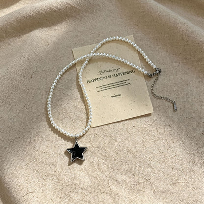 Lucky Star Pearl Necklace — Y2K Coquette Charm Necklace