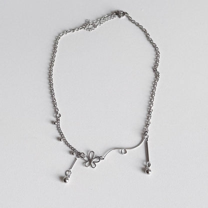 Silver Flower Charm Necklace — Y2K Minimalist Layered Chain Jewelry