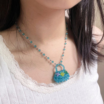 Y2K Mini Bag Charm Necklace | Colorful Beaded Statement Necklace