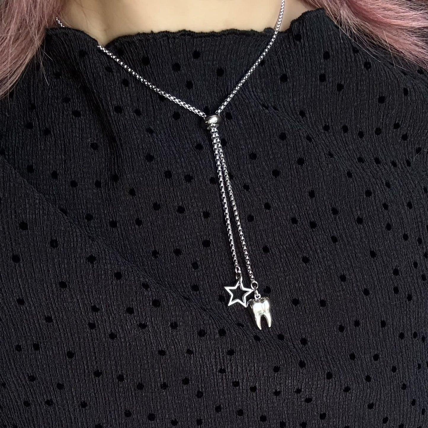 Silver Star Tooth Pendant Necklace — Y2K Gothic Minimalist Jewelry