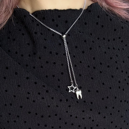 Silver Star Tooth Pendant Necklace — Y2K Gothic Minimalist Jewelry