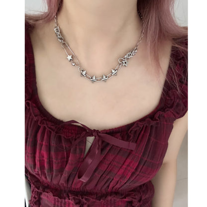 Silver Spike Star Chain Necklace — Y2K Gothic Punk Jewelry