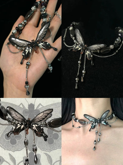 Midnight Butterfly Necklace — Y2K Gothic Fairycore Statement Necklace