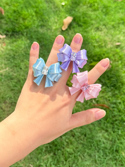 Bow Square Crystal Ring — Y2K Coquette 3D Printed Statement Ring