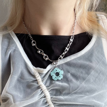 Blue Flower Necklace — Y2K Fairycore Floral Charm Necklace