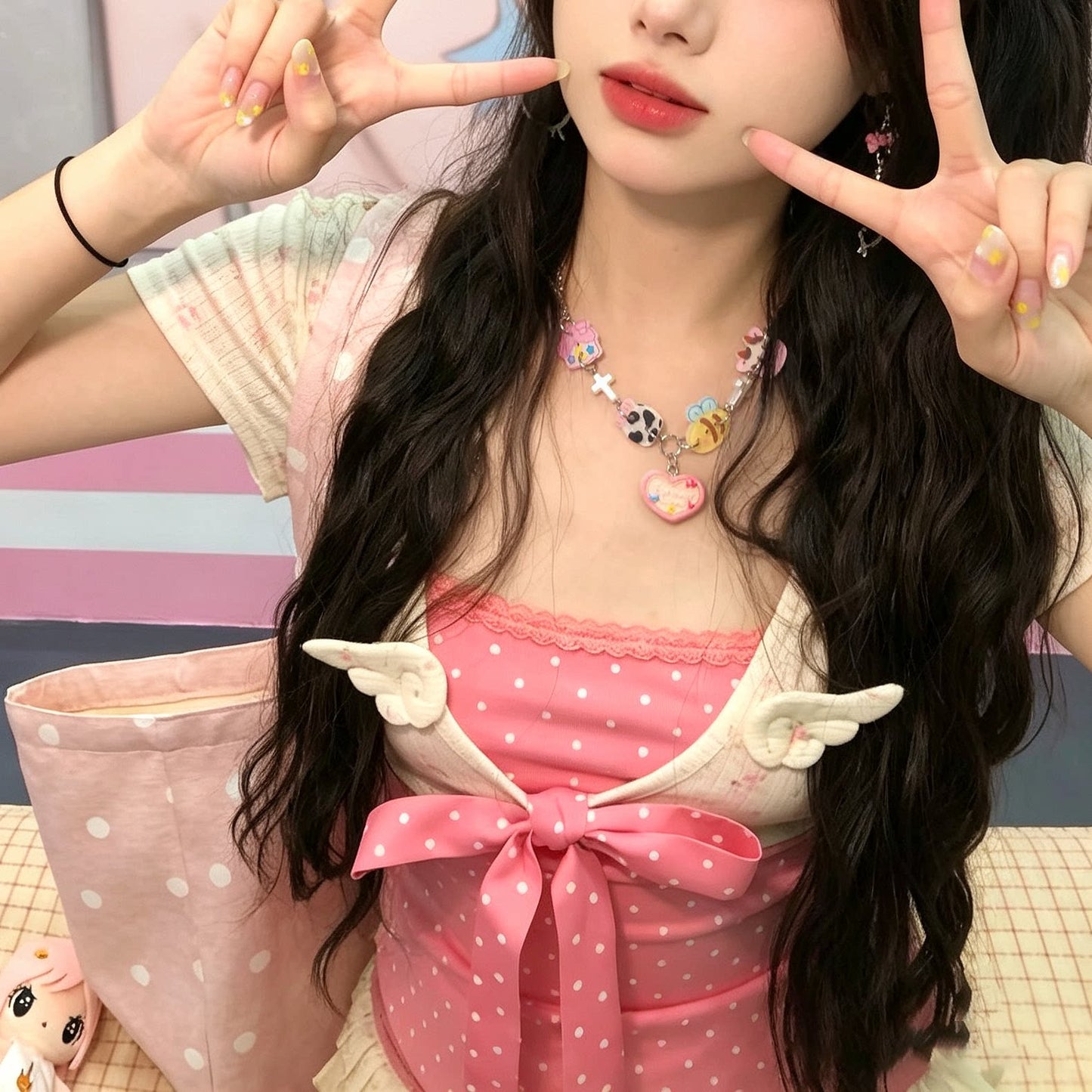Sweet Charm Heart Necklace — Y2K Kawaii Pastel Statement Necklace