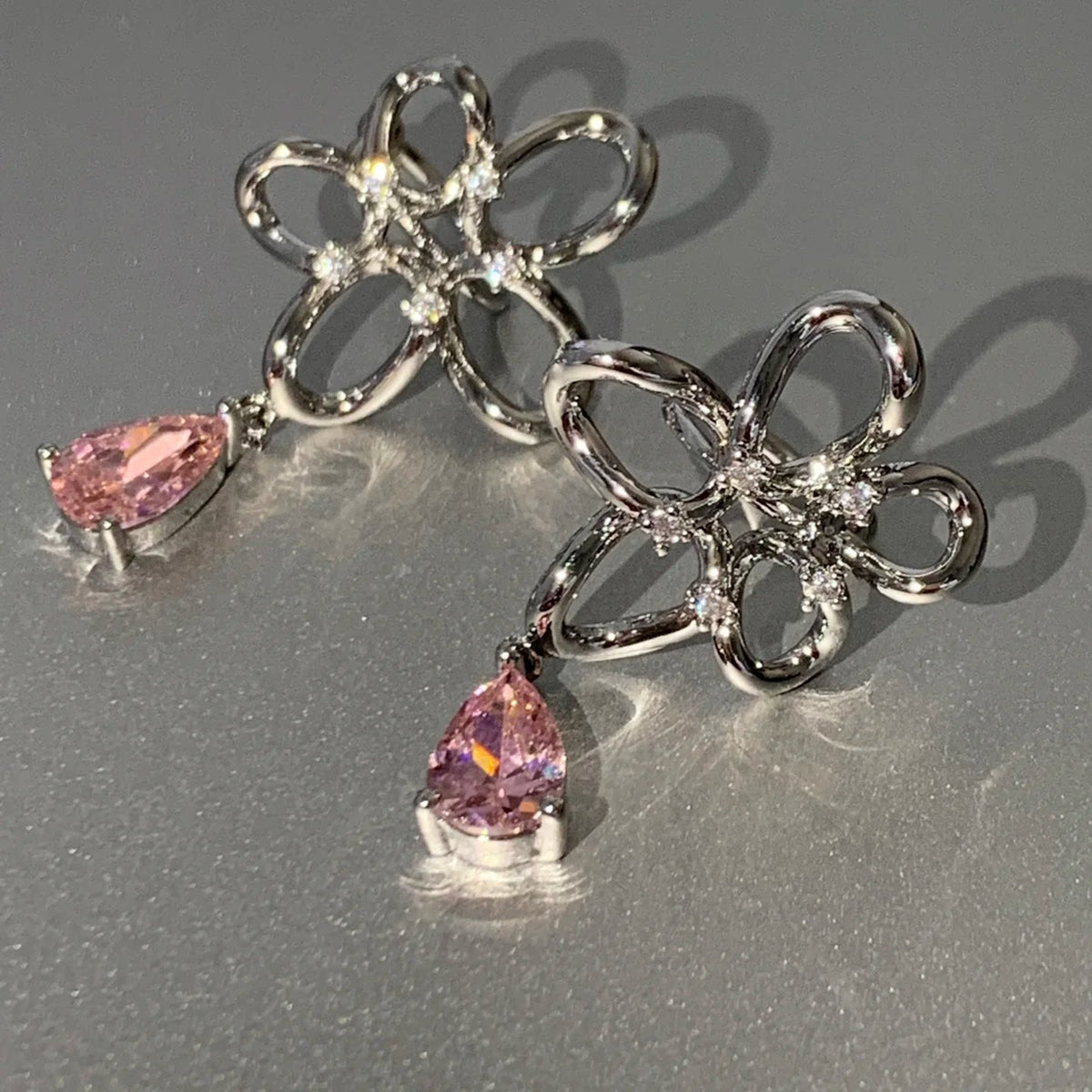 Flower Crystal Earrings — Y2K Fairycore Pink Gem Statement Earrings