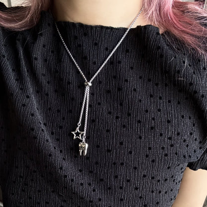 Silver Star Tooth Pendant Necklace — Y2K Gothic Minimalist Jewelry