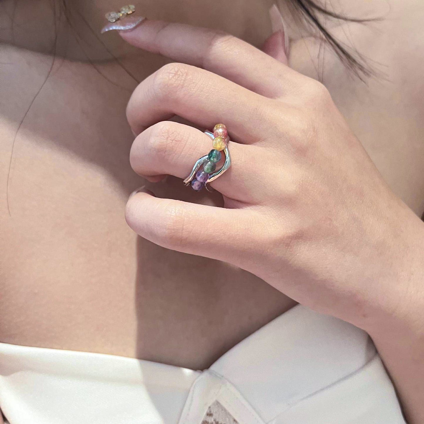 Colorful Charm Ring — Y2K Fairycore Beaded Statement Ring
