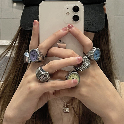 Mini Finger Watch Ring | Adjustable Retro Dial Alloy Jewelry for Women