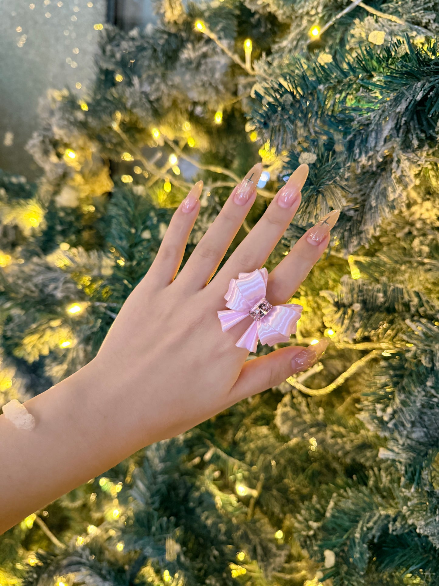 Bow Square Crystal Ring — Y2K Coquette 3D Printed Statement Ring
