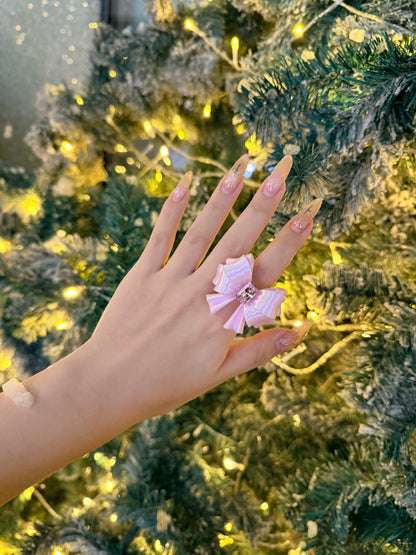 Bow Square Crystal Ring — Y2K Coquette 3D Printed Statement Ring