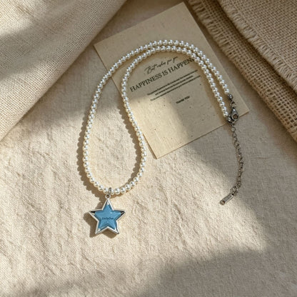 Lucky Star Pearl Necklace — Y2K Coquette Charm Necklace