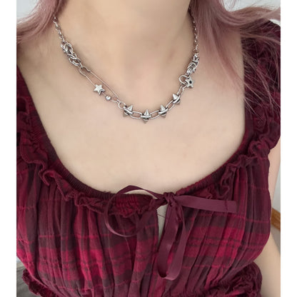 Silver Spike Star Chain Necklace — Y2K Gothic Punk Jewelry