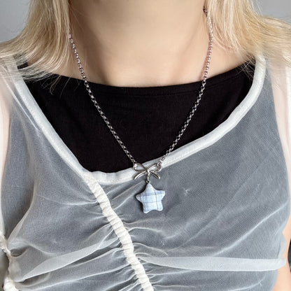 Star Bow Necklace — Y2K Fairycore Fabric Charm Necklace