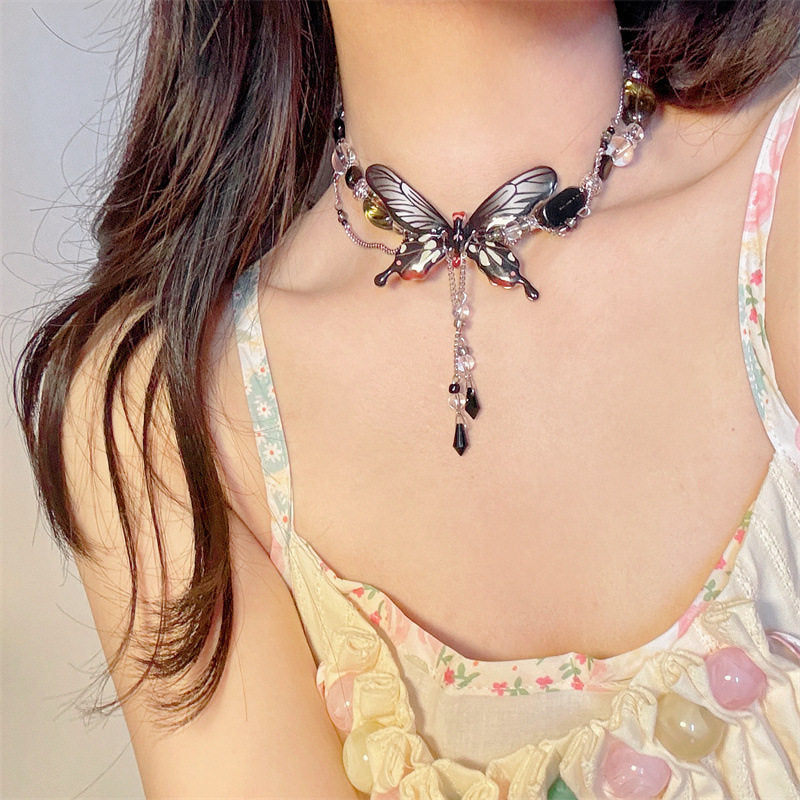 Midnight Butterfly Necklace — Y2K Gothic Fairycore Statement Necklace