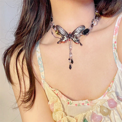 Midnight Butterfly Necklace — Y2K Gothic Fairycore Statement Necklace