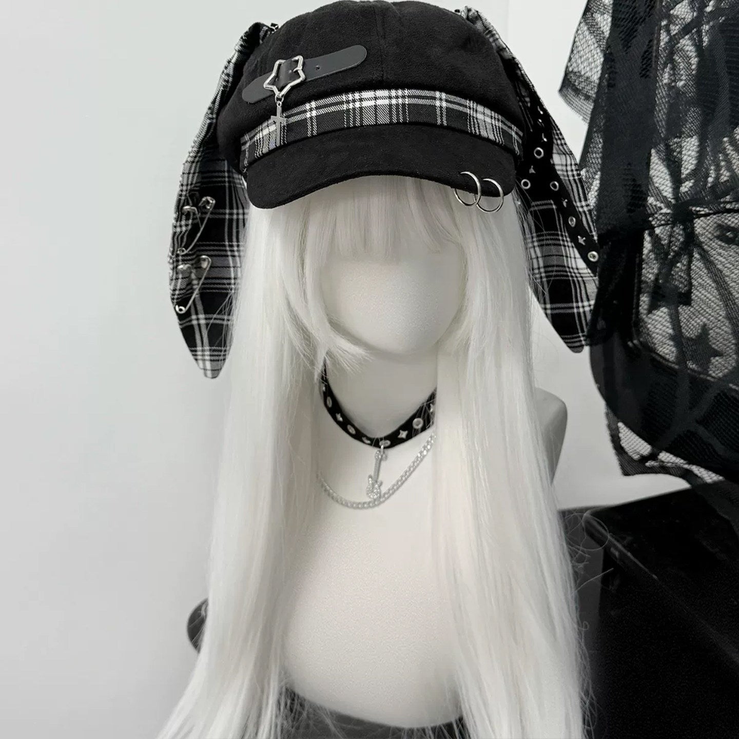 Y2K Plaid Ear Flap Beret Hat