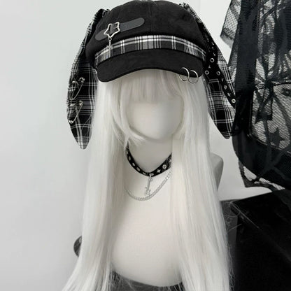 Y2K Plaid Ear Flap Beret Hat