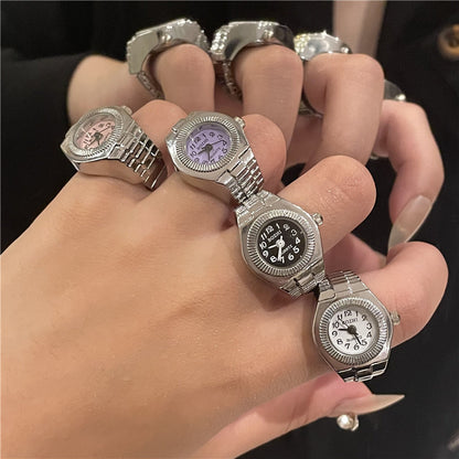 Mini Finger Watch Ring | Adjustable Retro Dial Alloy Jewelry for Women