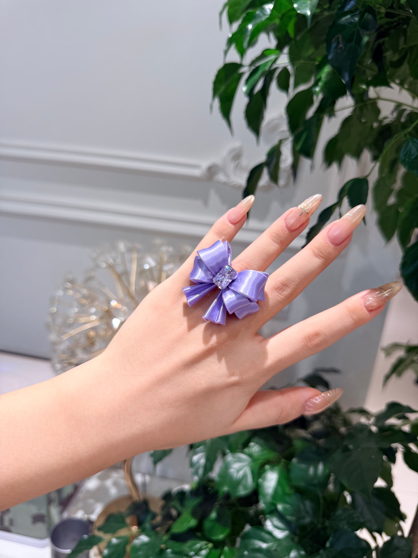 Bow Square Crystal Ring — Y2K Coquette 3D Printed Statement Ring