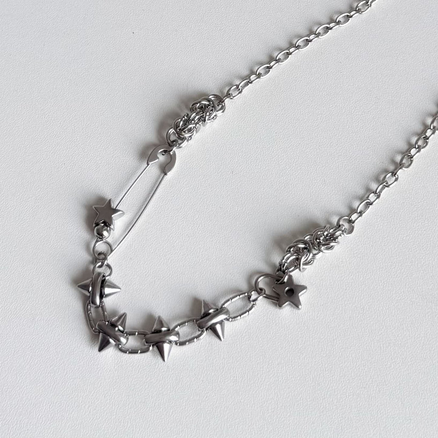 Silver Spike Star Chain Necklace — Y2K Gothic Punk Jewelry
