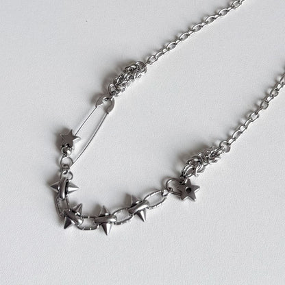 Silver Spike Star Chain Necklace — Y2K Gothic Punk Jewelry