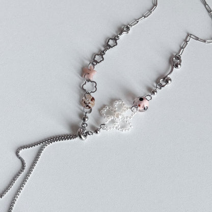 Flower Charm Necklace — Y2K Silver Floral Statement Necklace