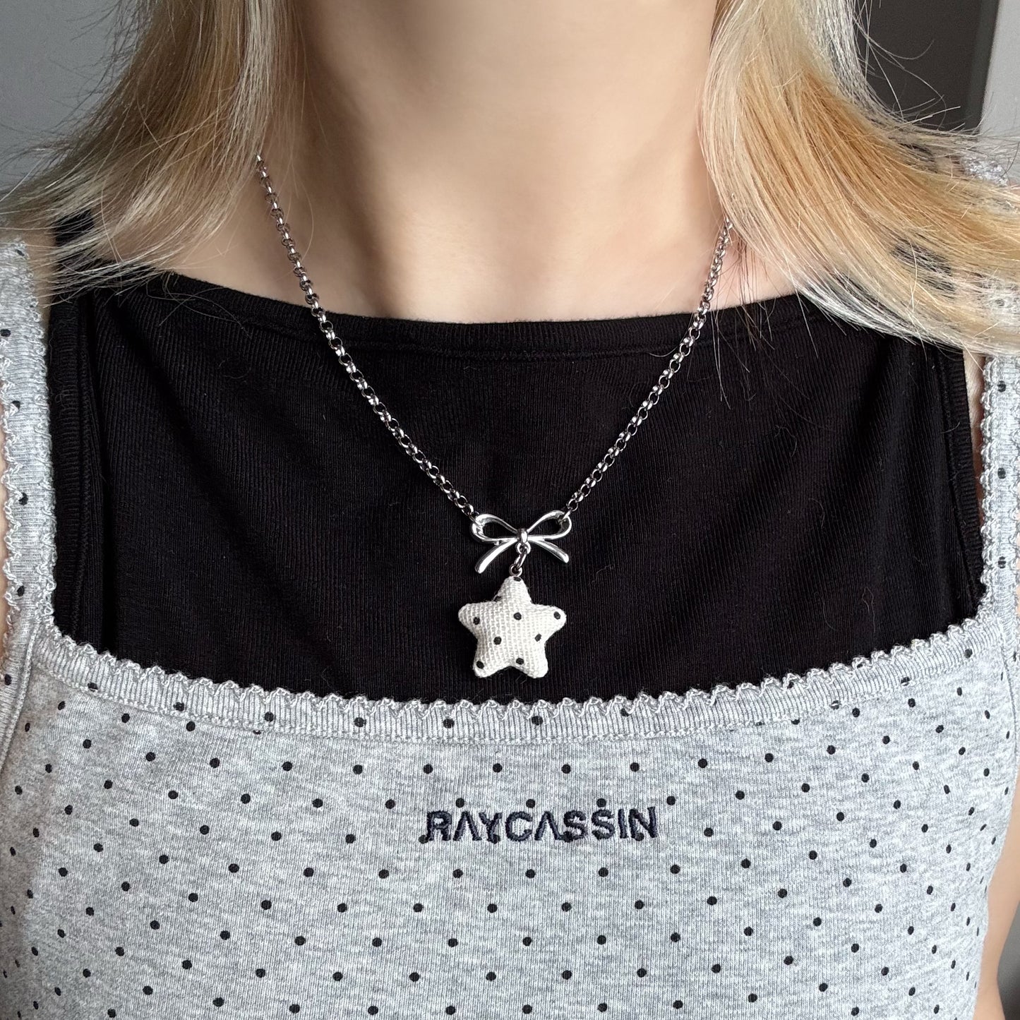 Star Bow Necklace — Y2K Fairycore Fabric Charm Necklace