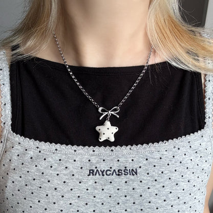 Star Bow Necklace — Y2K Fairycore Fabric Charm Necklace