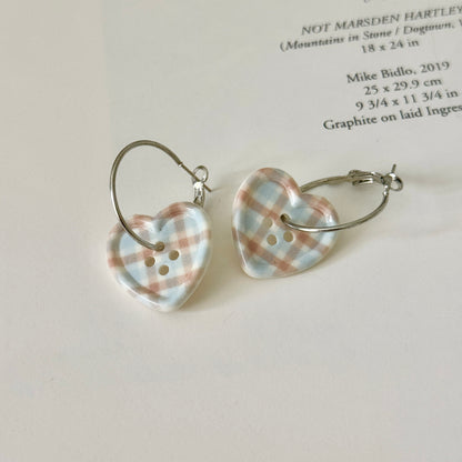 Heart Button Hoop Earrings — Y2K Kawaii Coquette Statement Earrings
