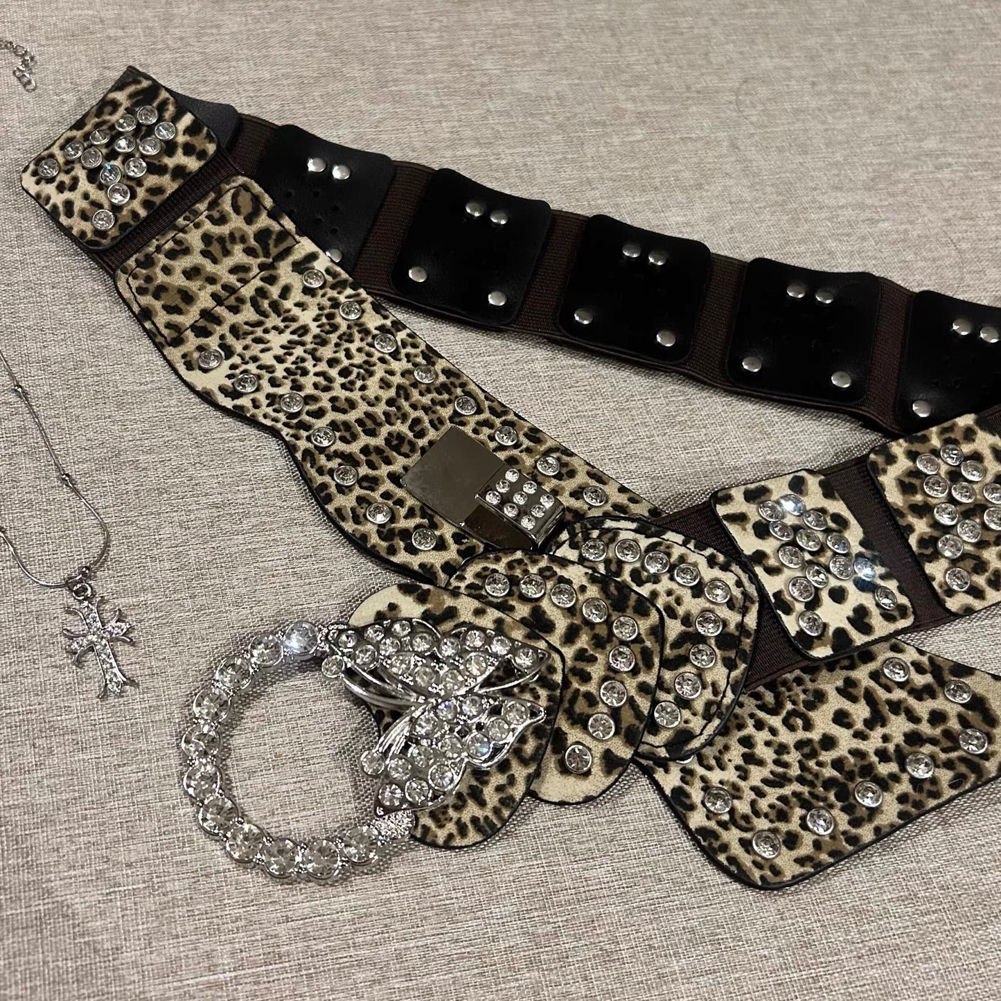 Y2K Leopard Rhinestone Statement Belt