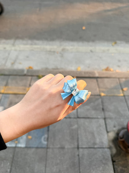 Bow Square Crystal Ring — Y2K Coquette 3D Printed Statement Ring