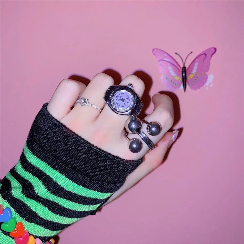 Mini Finger Watch Ring | Adjustable Retro Dial Alloy Jewelry for Women