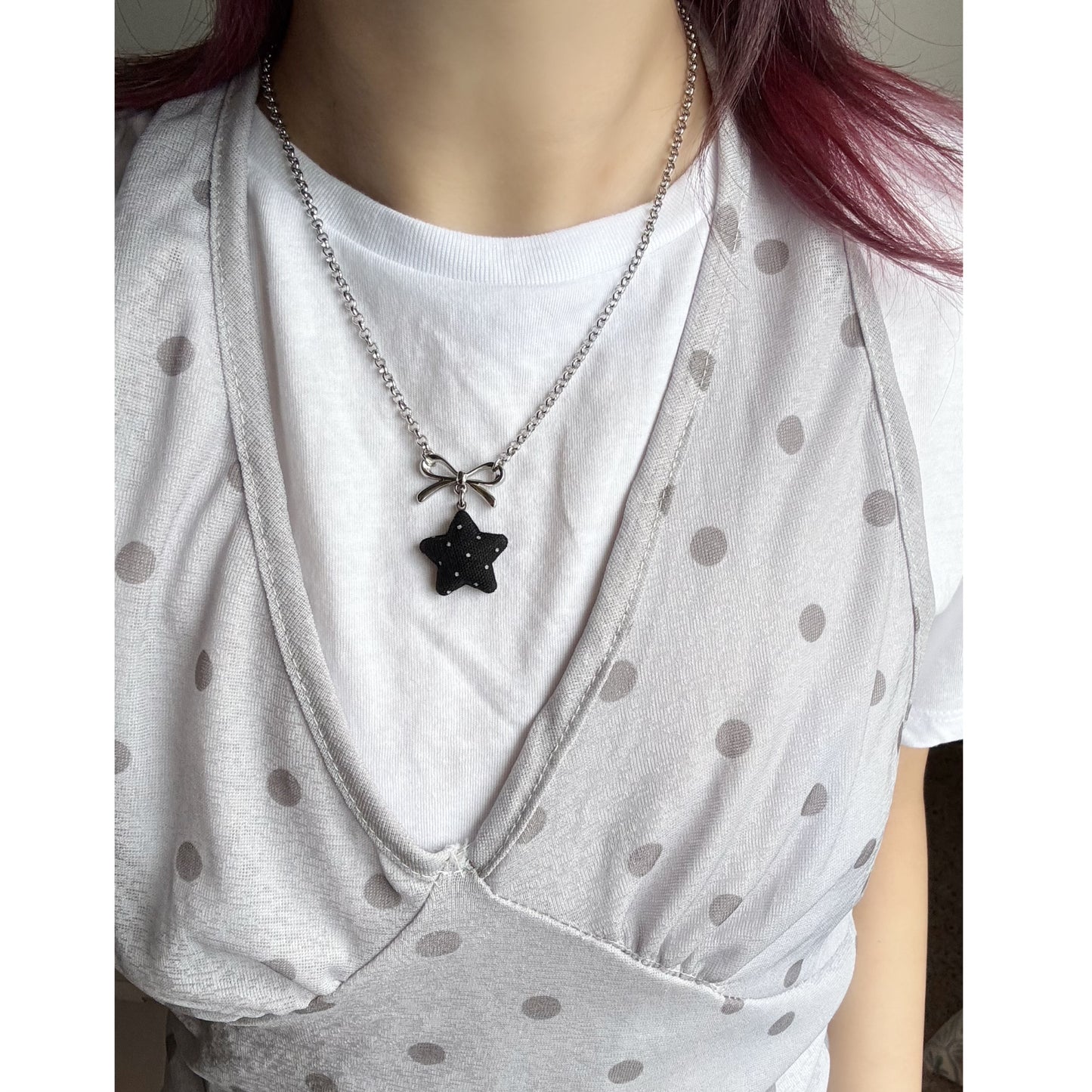 Star Bow Necklace — Y2K Fairycore Fabric Charm Necklace