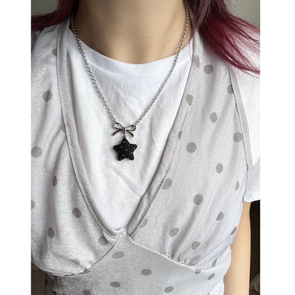 Star Bow Necklace — Y2K Fairycore Fabric Charm Necklace