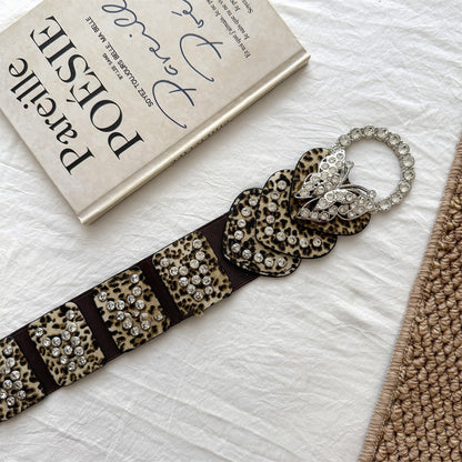 Y2K Leopard Rhinestone Statement Belt