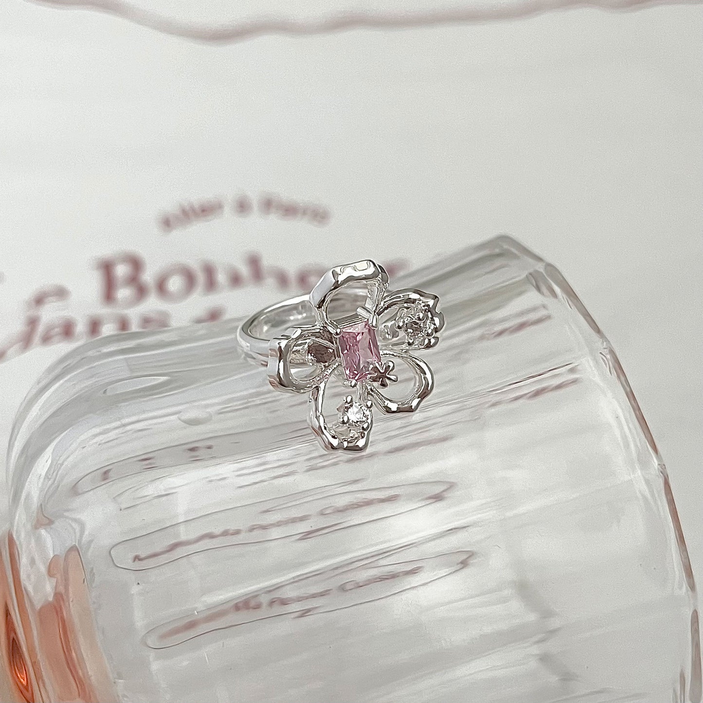 Pink Crystal Flower Ring — Y2K Fairycore Statement Ring