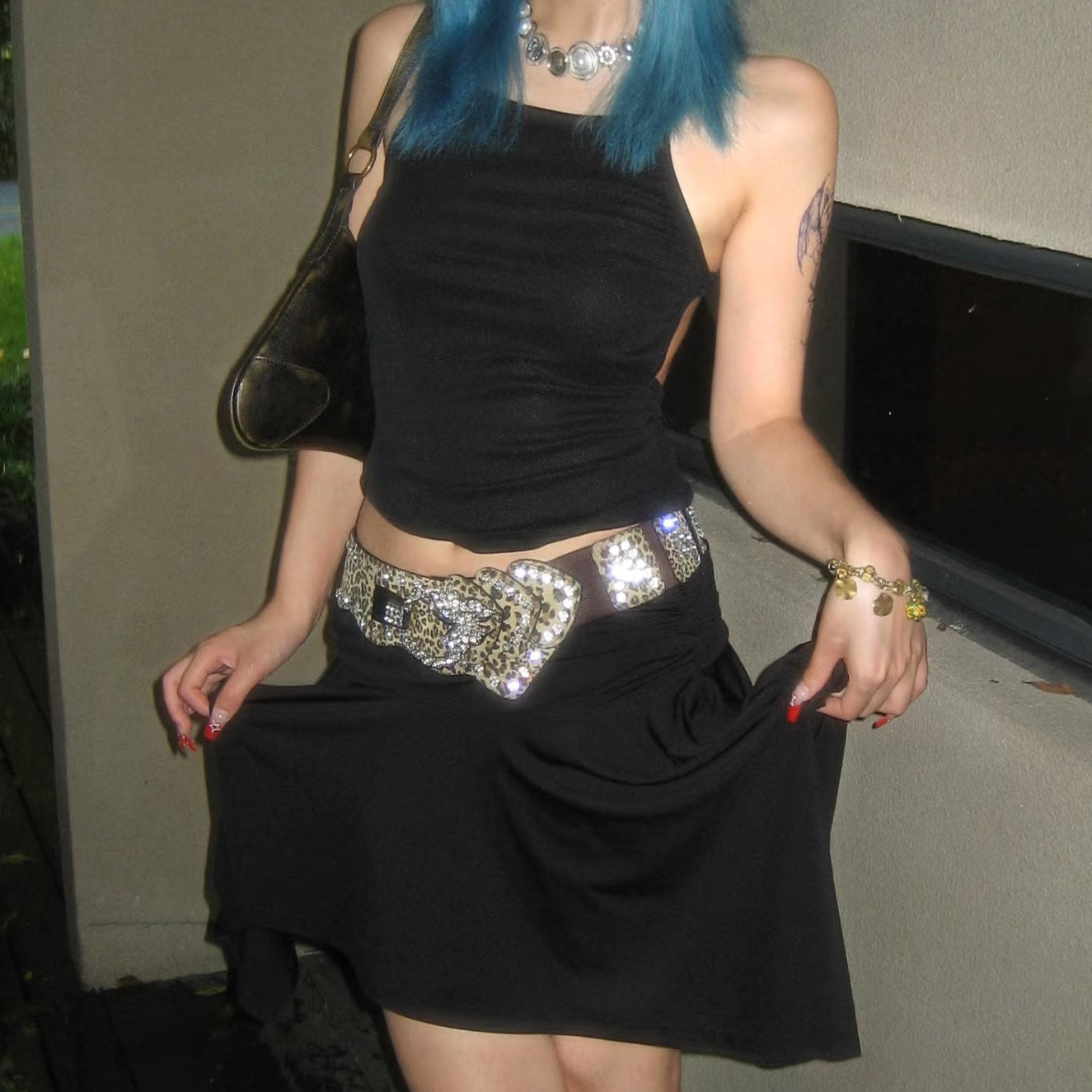 Y2K Leopard Rhinestone Statement Belt