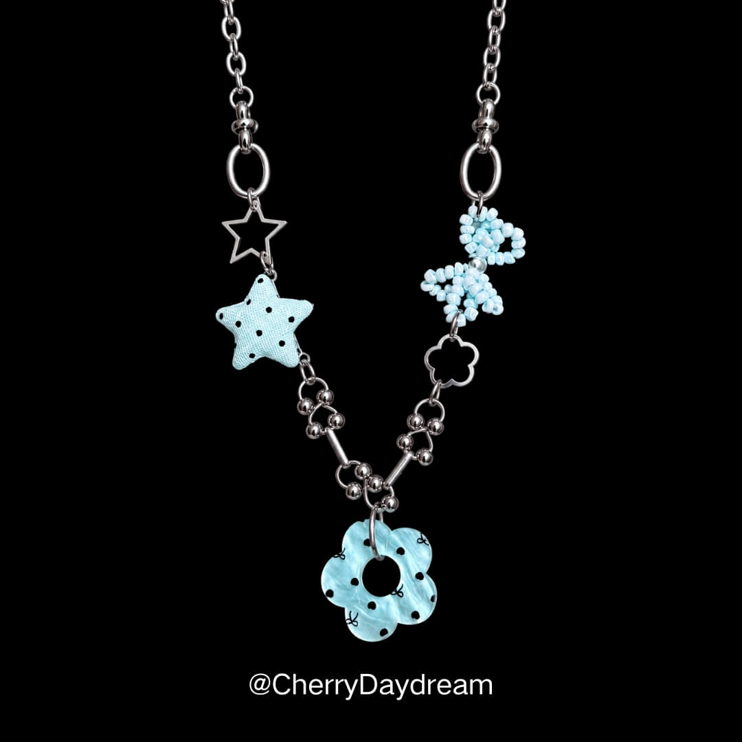 Blue Flower Star Charm Necklace