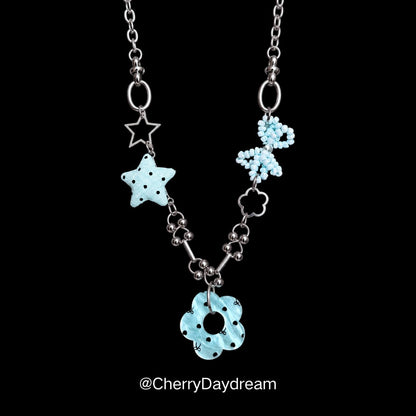 Blue Flower Star Charm Necklace