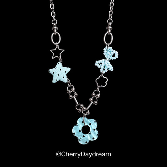 Blue Flower Star Charm Necklace