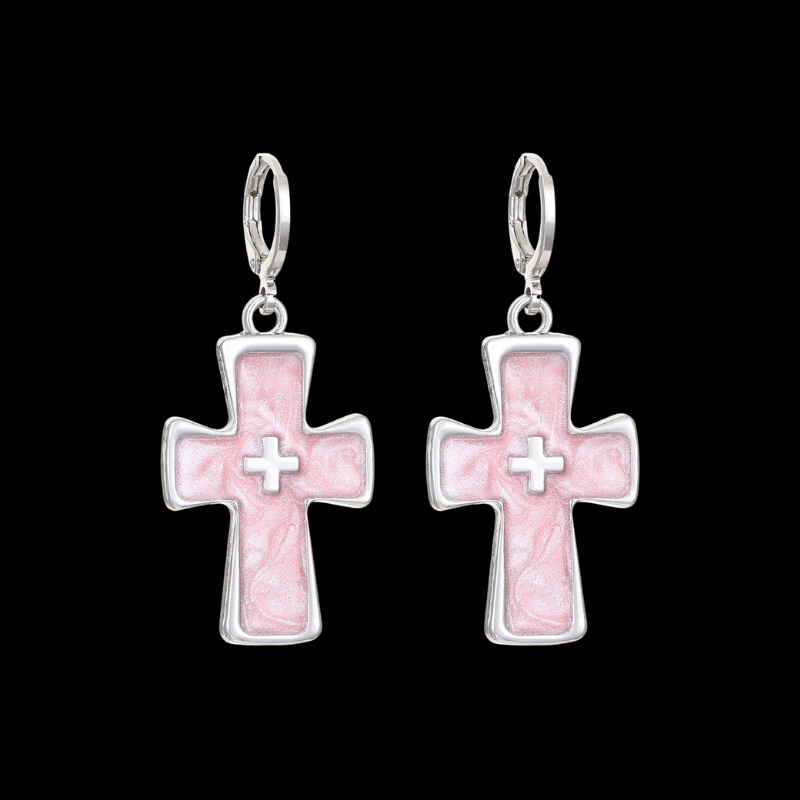 Dream Cross Earrings – Y2K Pink Glitter Statement Earrings