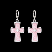 Dream Cross Earrings – Y2K Pink Glitter Statement Earrings