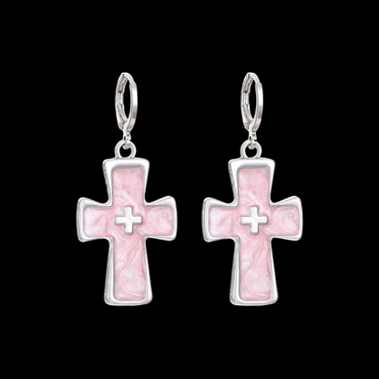 Dream Cross Earrings – Y2K Pink Glitter Statement Earrings