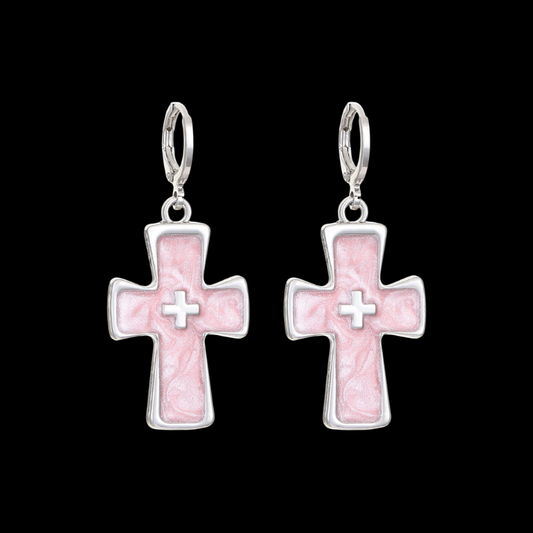 Dream Cross Earrings – Y2K Pink Glitter Statement Earrings