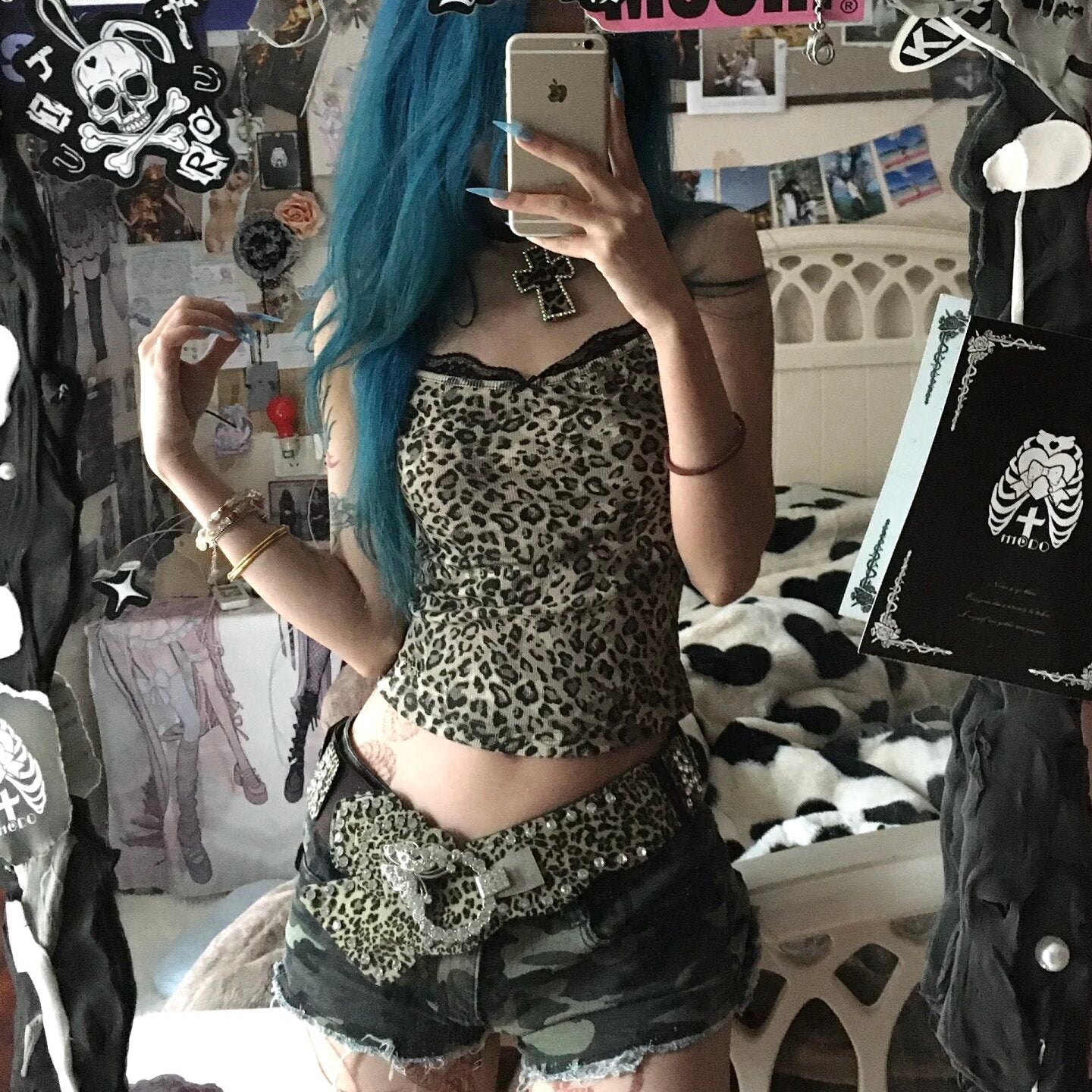 Y2K Leopard Rhinestone Statement Belt