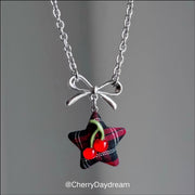 Silver Bow Fabric Star Charm Necklace